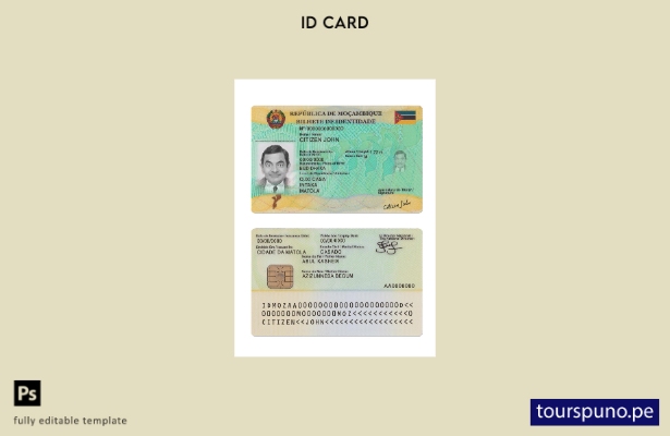plantilla de versión de identificación de Mozambique lista para imprimir